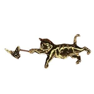 Gold Tone and Cat and Butterfly Brooch